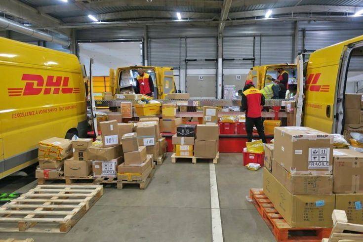 Parcels being sorted at a courier depot