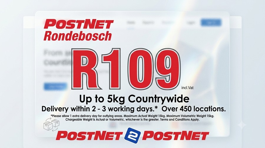 Postnet to Postnet Rondebosch — from R109 incl. VAT, up to 5kg countrywide